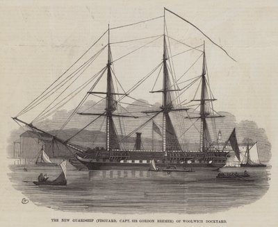La nuova nave da guardia (Fisguard, Capitano Sir Gordon Bremer) del cantiere navale di Woolwich da Edwin Weedon